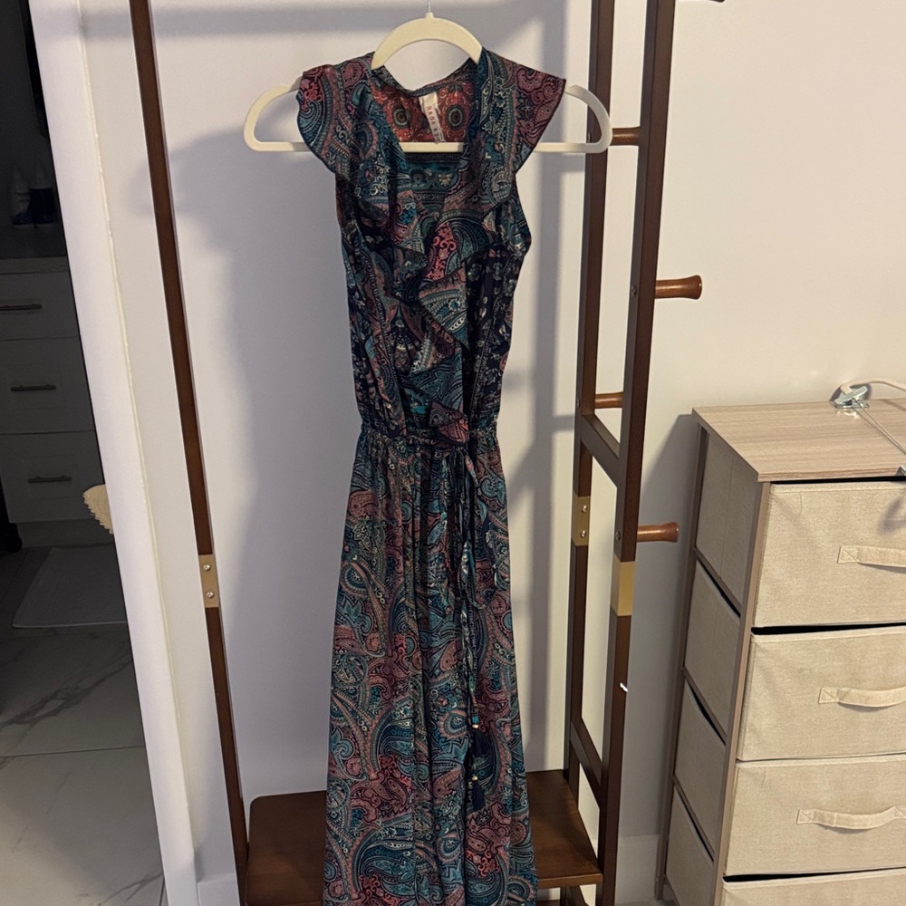 Wrap-around Silky Paisley Print Dress